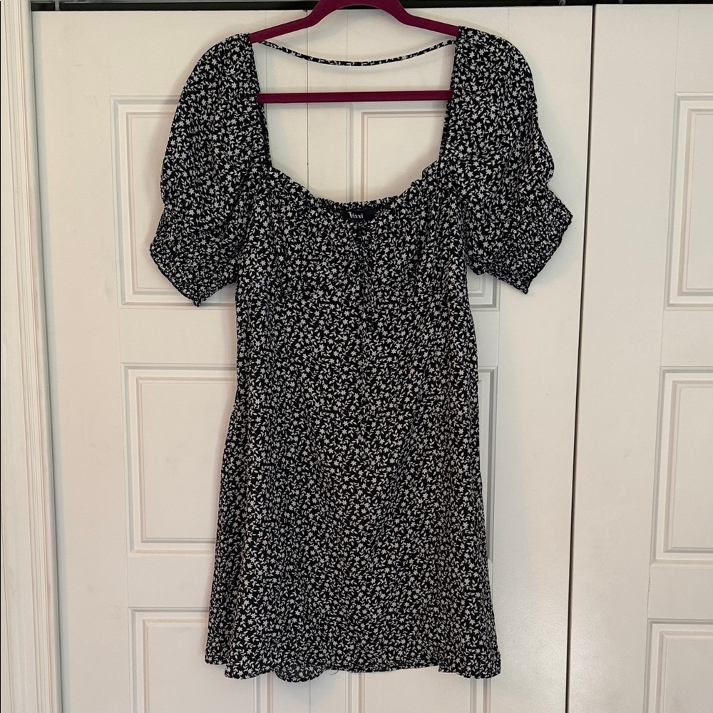 Black Floral Square-Neck Mini Dress